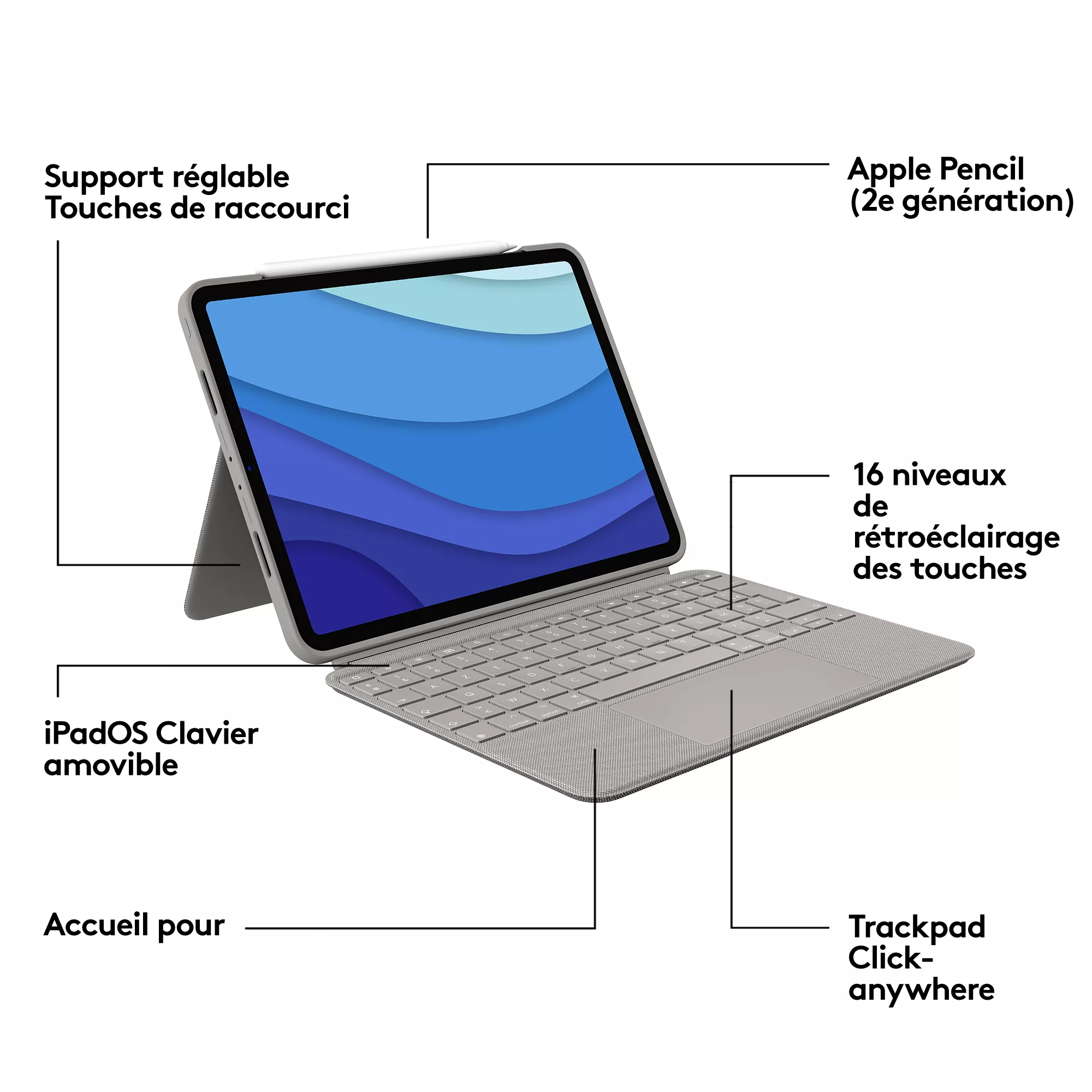 Vente Logitech Combo Touch for iPad Pro 11-inch (1st, Logitech au meilleur prix - visuel 6