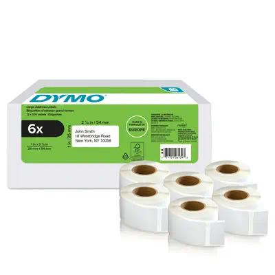 DYMO LW étiquettes de retour autocollantes | 25 mm x 54 mm | 6 rouleaux 500 étiquettes faciles à déc - Dymo - Ruban - visuel 1
