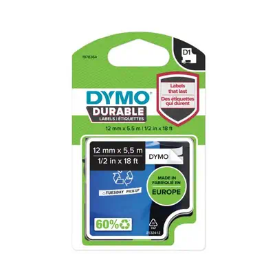 D1 - Durable Étiquettes - Noir sur blanc - 12mm x 5.5m - Dymo - Ruban - visuel 2