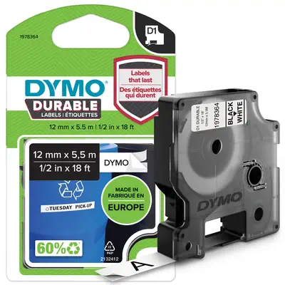 DYMO D1 Étiquettes résistantes | 12mm x 5,5m | impression en noir sur fond blanc | autocollantes éti - Dymo - Ruban - visuel 8