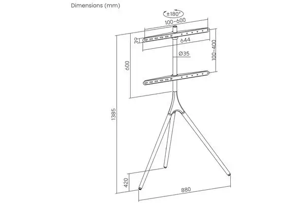 Dacomex S65-600E support pour téléviseur 165,1 cm (65") Noir, Bois - Kits de support plafond - visuel 2