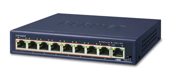 PLANET GSD-908HP commutateur réseau Non-géré Gigabit Ethernet (10/100/1000) Connexion Ethernet, supp - Switchs et Hubs - visuel 1