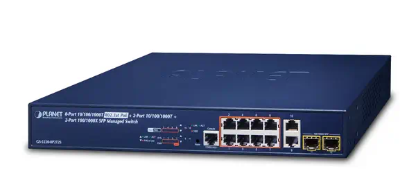 PLANET GS-5220-8P2T2S commutateur réseau Géré L2+ Gigabit Ethernet (10/100/1000) Connexion Ethernet, - Switchs et Hubs - visuel 1