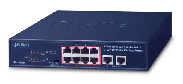 PLANET FSD-1008HP commutateur réseau Non-géré Fast Ethernet (10/100) Connexion Ethernet, supportant  - Switchs et Hubs - visuel 1