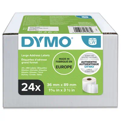 DYMO LW grandes étiquettes authentiques d'adresse autocollantes | 36 mm x 89 mm | 24 rouleaux de 260 - Dymo - Ruban - visuel 4