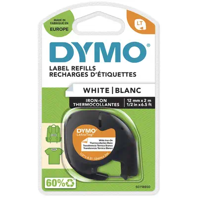 DYMO LetraTag Étiquettes Autocollantes pour Vêtements Authentique | 12 mm x 2 m | impression en noir - Dymo - Ruban - visuel 1