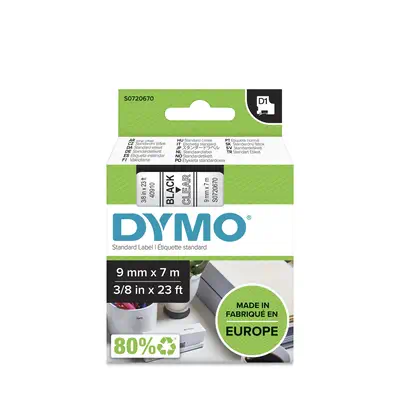 Dymo D1 - Standard Étiquettes - Noir sur transparent - 9mm x - Ruban - visuel 2