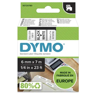 DYMO D1 étiquettes autocollantes authentiques | impression en noir sur fond blanc | 6 mm x 7 m | pou - Dymo - Ruban - visuel 4