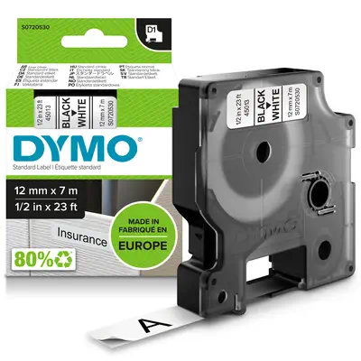 DYMO D1 étiquettes autocollantes authentiques | impression en noir sur fond blanc | 12 mm x 7 m | po - Dymo - Ruban - visuel 4