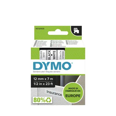 DYMO D1 étiquettes autocollantes authentiques | impression en noir sur fond blanc | 12 mm x 7 m | po - Dymo - Ruban - visuel 8