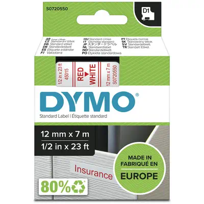 DYMO D1 étiquettes autocollantes authentiques | rouleau de 12 mm x 7 m | impression en rouge sur fon - Dymo - Ruban - visuel 4