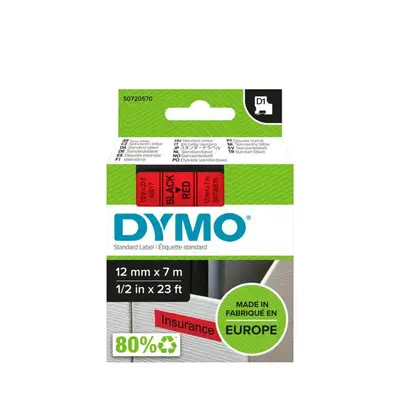D1 - Standard Étiquettes - Noir sur rouge - 12mm x 7m - Dymo - Ruban - visuel 2