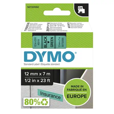 DYMO D1 étiquettes autocollantes authentiques | rouleau de 12 mm x 7 m | impression en vert sur fond - Dymo - Ruban - visuel 4