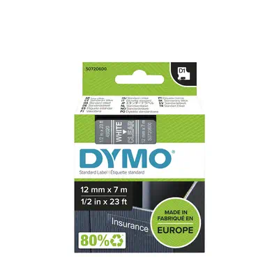 Dymo D1 - Standard Étiquettes - Blanc sur transparent - 12mm - Ruban - visuel 2