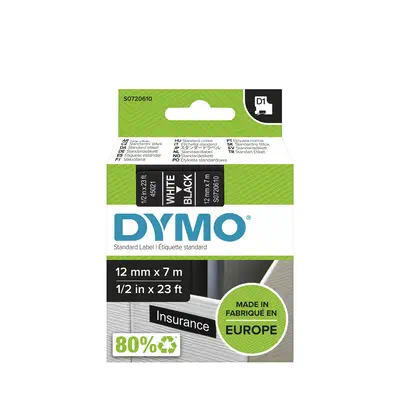 D1 - Standard Étiquettes - Blanc sur noir - 12mm x 7m - Dymo - Ruban - visuel 2