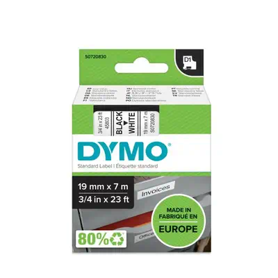 D1 - Standard Étiquettes - Noir sur blanc - 19mm x 7m - Dymo - Ruban - visuel 2