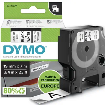 DYMO D1 étiquettes autocollantes authentiques | impression en noir sur fond blanc | 19 mm x 7 m | po - Dymo - Ruban - visuel 4