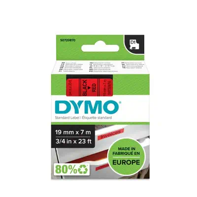D1 - Standard Étiquettes - Noir sur rouge - 19mm x 7m - Dymo - Ruban - visuel 2
