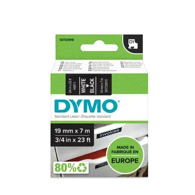 D1 - Standard Étiquettes - Blanc sur noir - 19mm x 7m - Dymo - Ruban - visuel 2