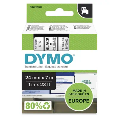 DYMO D1 étiquettes autocollantes authentiques | 24mm x 7m | Noir sur Transparent | pour étiqueteuses - Dymo - Ruban - visuel 4