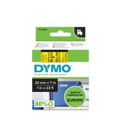 D1 - Standard Étiquettes - Noir sur jaune - 24mm x 7m - Dymo - Ruban - visuel 2