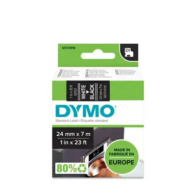 D1 - Standard Étiquettes - Blanc sur noir - 24mm x 7m - Dymo - Ruban - visuel 2