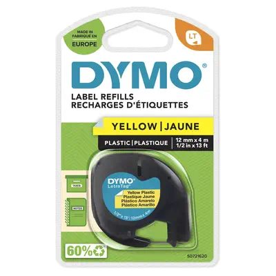 DYMO LetraTag Étiquettes en plastique Authentique | 12 mm x 4 m | impression en noir sur fond jaune  - Dymo - Ruban - visuel 1