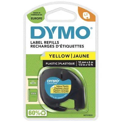 DYMO LetraTag Étiquettes en plastique Authentique | 12 mm x 4 m | impression en noir sur fond jaune  - Dymo - Ruban - visuel 2