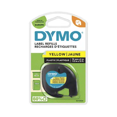 DYMO LetraTag Étiquettes en plastique Authentique | 12 mm x 4 m | impression en noir sur fond jaune  - Dymo - Ruban - visuel 3