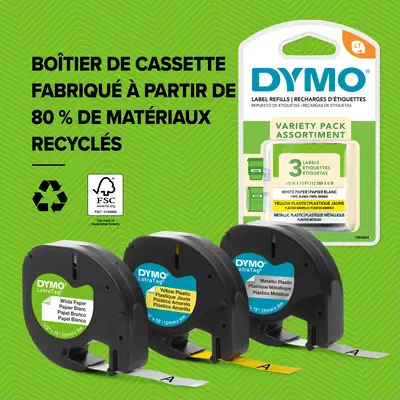 DYMO LetraTag Étiquettes en plastique Authentique | 12 mm x 4 m | impression en noir sur fond rouge  - Dymo - Ruban - visuel 10