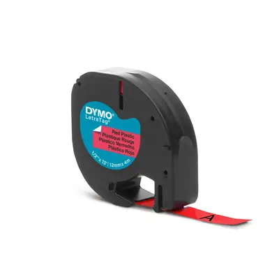 DYMO LetraTag Étiquettes en plastique Authentique | 12 mm x 4 m | impression en noir sur fond rouge  - Dymo - Ruban - visuel 8