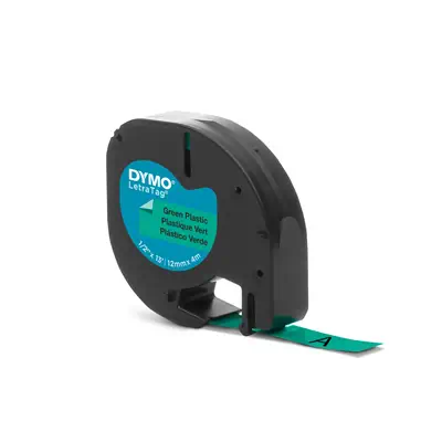 DYMO LetraTag Étiquettes en plastique Authentique | 12 mm x 4 m | impression en noir sur fond vert | - Dymo - Ruban - visuel 4