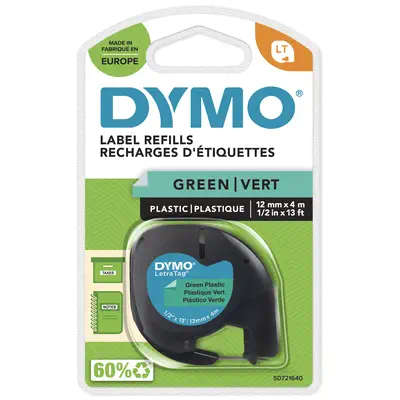 DYMO LetraTag Étiquettes en plastique Authentique | 12 mm x 4 m | impression en noir sur fond vert | - Dymo - Ruban - visuel 1