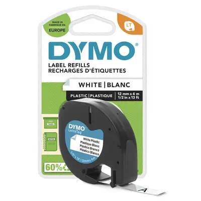 DYMO LetraTag Étiquettes en Plastique Authentique | 12 mm x 4 m | Noir sur Blanc | Étiquettes autoco - Dymo - Ruban - visuel 1