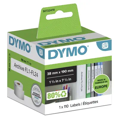 DYMO LW Petites étiquettes authentiques pour classeur à arceaux | 38 mm x 190 mm | Rouleau de 110 |  - Dymo - Ruban - visuel 4