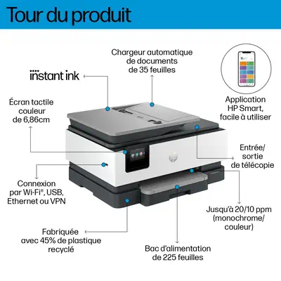 OfficeJet Pro 8134e Sans fil All-in-One Couleur Imprimante, Instant Ink; Impression recto-verso - HP - Multifonctions Jet d'encre - visuel 3