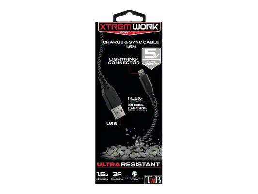 TNB XTREMWORK 1.5m USB Lightning Cable Black/Grey T - T'NB - Câble USB - visuel 2
