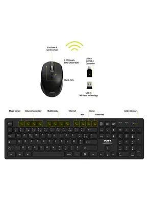 Port Designs 900906-FR clavier Souris incluse Bureau RF sans fil AZERTY Français Noir - Pack Clavier, souris - visuel 10