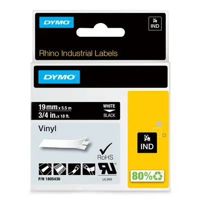 DYMO Rhino étiquettes industrielles autocollantes en vinyle | 19 mm x 5,5 m | impression en blanc su - Dymo - Ruban - visuel 1