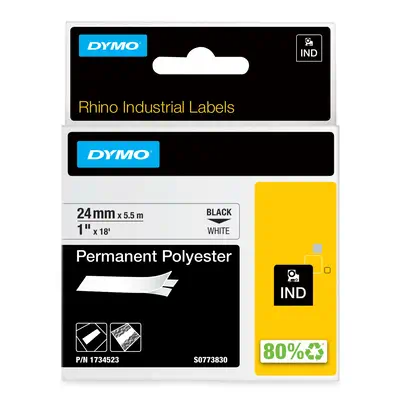 DYMO Rhino étiquettes industrielles autocollantes en polyester | 24 mm x 3,5 m | impression en noir  - Dymo - Ruban - visuel 1