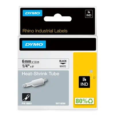 DYMO Rhino gaines thermorétractables industrielles | 6 mm x 1,5 m | Impression en noir sur fond blan - Dymo - Ruban - visuel 1