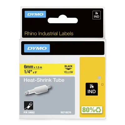 DYMO Rhino gaines thermorétractables industrielles | 6 mm x 1,5 m | Impression en noir sur fond jaun - Dymo - Ruban - visuel 1