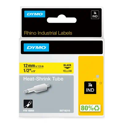 DYMO Rhino gaines thermorétractables industrielles | 12 mm x 1,5 m | Impression en noir sur fond jau - Dymo - Ruban - visuel 1