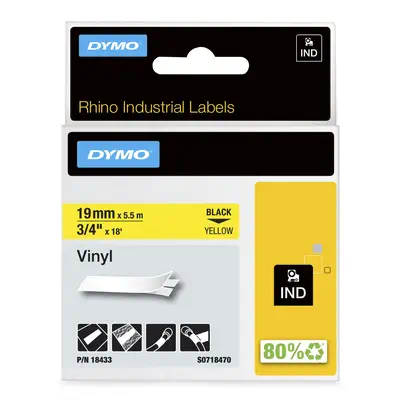 DYMO Rhino Étiquettes en vinyle industrielles | 19 mm x 5,5 m | autocollantes impression en noir sur - Dymo - Ruban - visuel 1