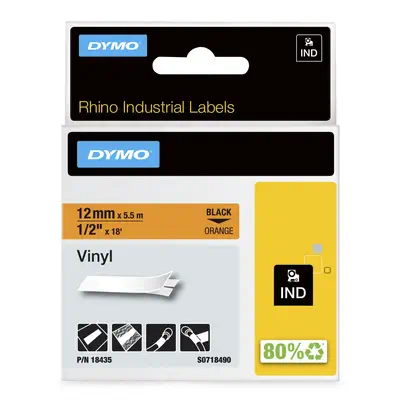 DYMO Rhino Étiquettes en vinyle industrielles | 12 mm x 5,5 m | autocollantes impression en noir sur - Dymo - Ruban - visuel 1