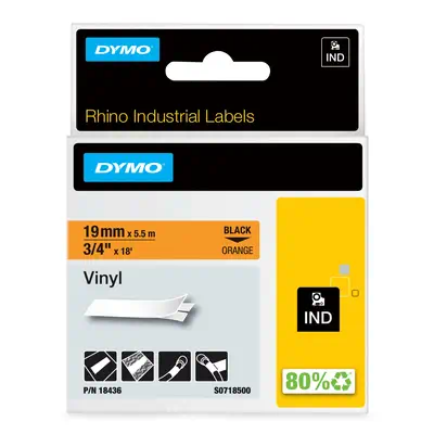 DYMO Rhino Étiquettes en vinyle industrielles | 19 mm x 5,5 m | autocollantes impression en noir sur - Dymo - Ruban - visuel 1