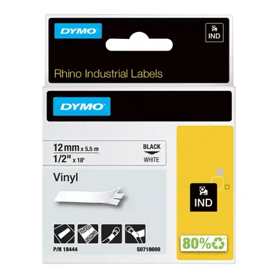 DYMO Rhino Étiquettes en vinyle industrielles | 12 mm x 5,5 m | autocollantes impression en noir sur - Dymo - Ruban - visuel 1