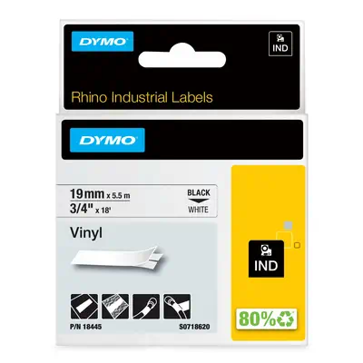DYMO Rhino Étiquettes en vinyle industrielles | 19 mm x 5,5 m | autocollantes impression en noir sur - Dymo - Ruban - visuel 1