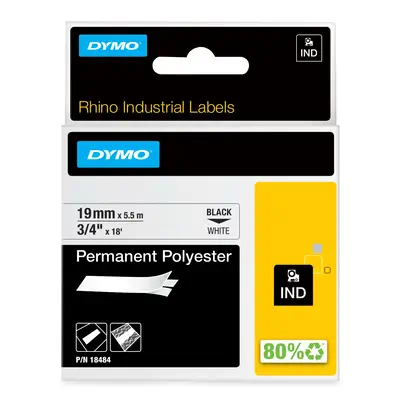 DYMO Rhino Étiquettes Industrielles | polyester permanent | 19 mm x 5,5 m | autocollantes impression - Dymo - Ruban - visuel 1