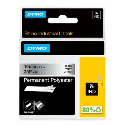DYMO Rhino Étiquettes Industrielles | polyester permanent | 19 mm x 5,5 m | autocollantes impression - Dymo - Ruban - visuel 1